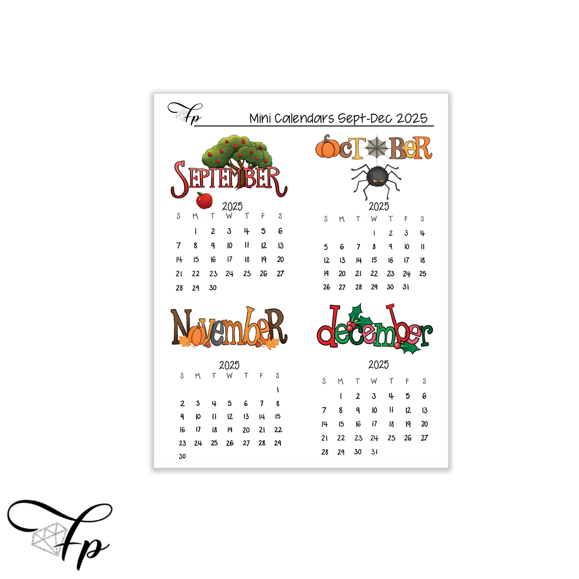 2025 Mini Calendars September-December